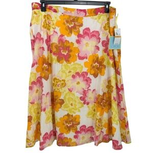 NEW CeCe Women's 3XL Yellow Floral A-Line Midi Skirt High Rise Lined Dillards